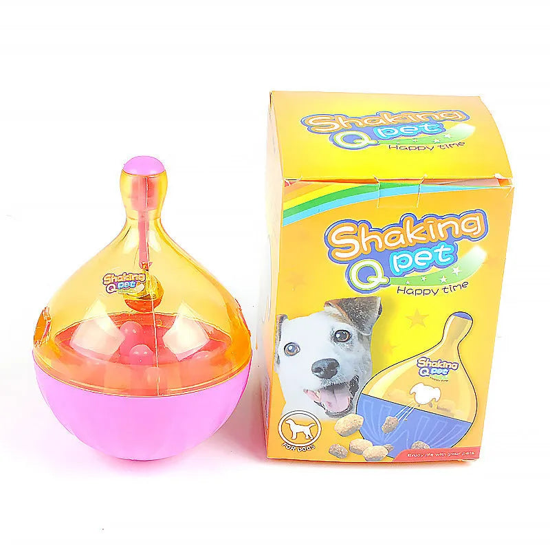 Blue Tumbler Food Leaker dog toy ball with bell, 13.5cm tall, for small and medium dogs