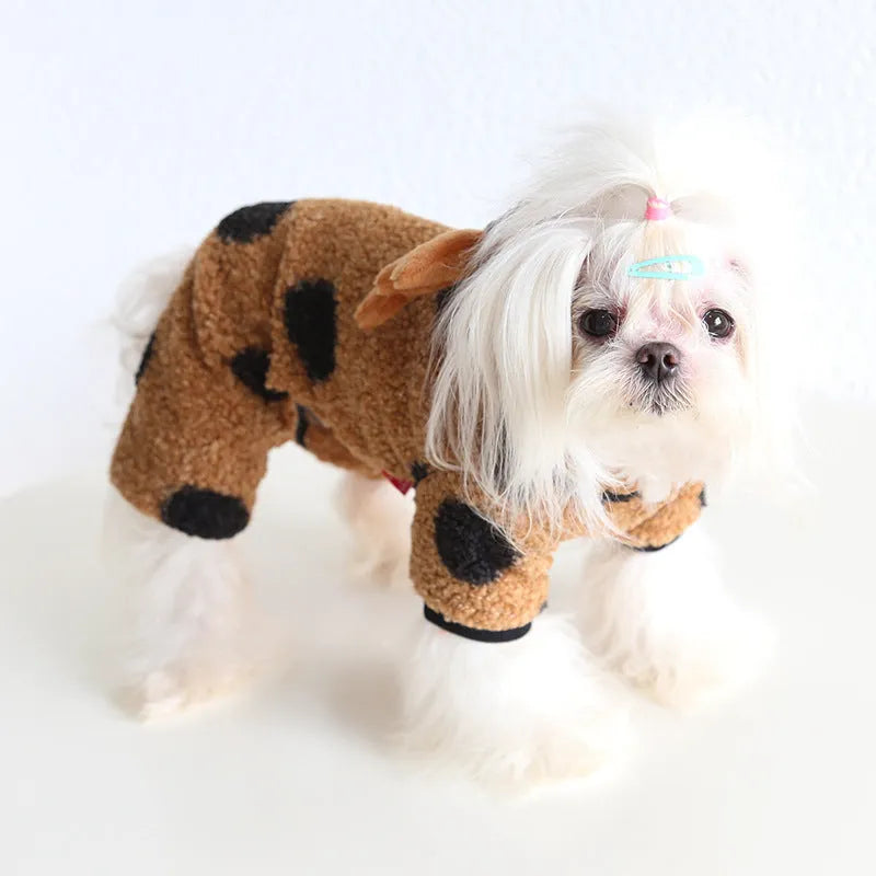 Big polka dot elk couple pattern pet clothing for cats and dogs in skirt and four legs styles