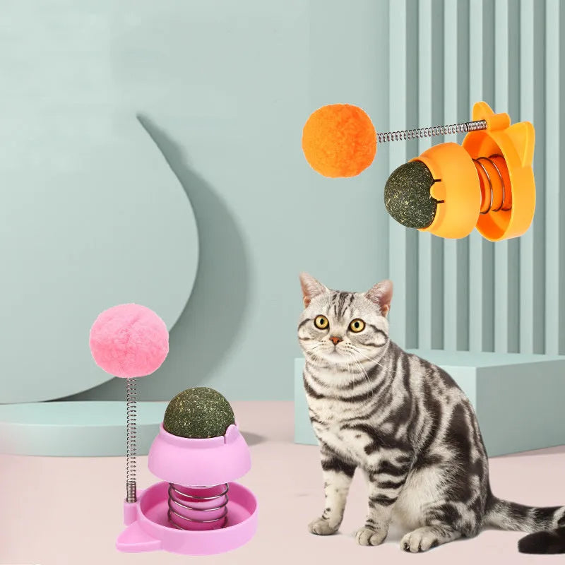 Lucky Cat mint-scented music ball and teaser stick cat toy in blue, orange or pink colours
