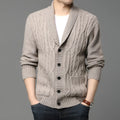 Men's black Korean style jacquard cardigan jacket with straight cut for autumn and winter.