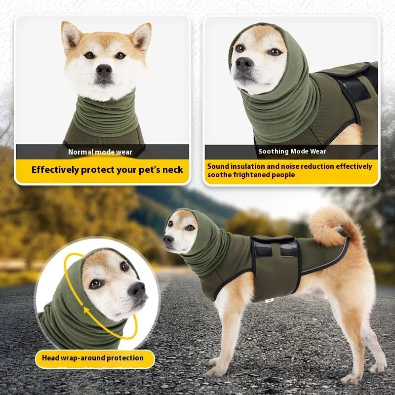 Polyester dog anxiety jacket in Army Green colour showing gentle pressure design for mood soothing