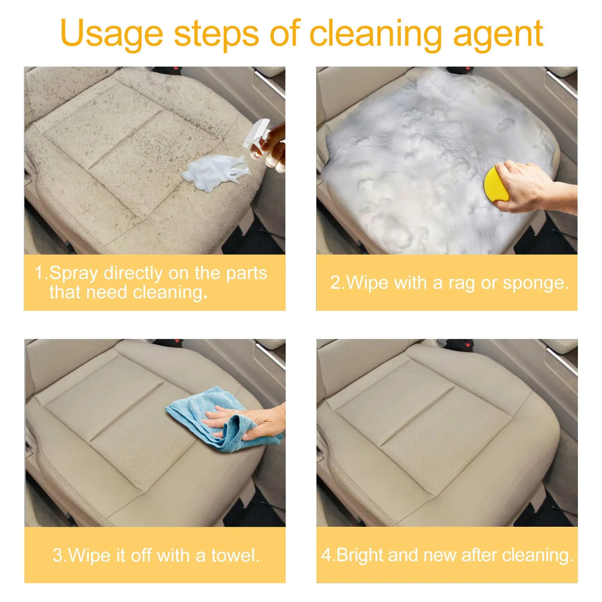 Car interior wash-free decontamination foamed cleaner 60ml in box with sponge