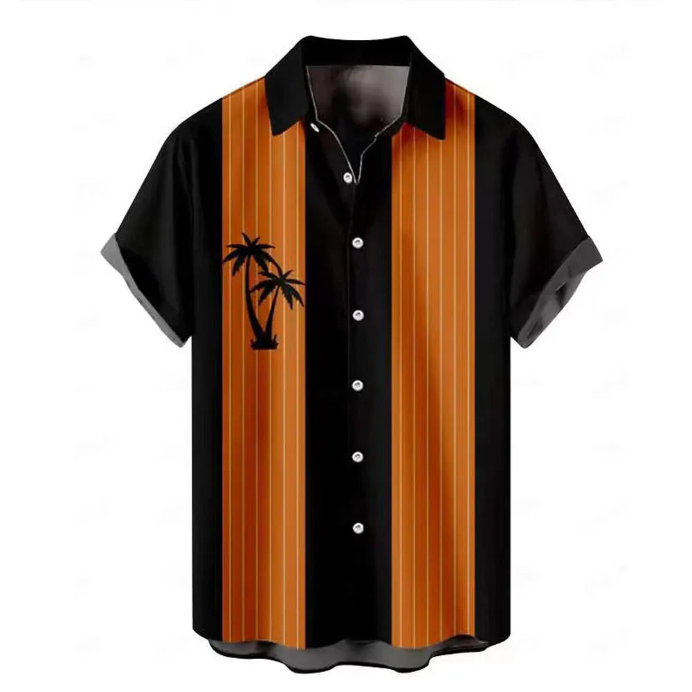 Men's short sleeve Hawaiian shirt with 3D printed pattern in regular fit cardigan style