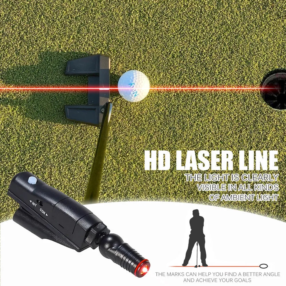 Black golf laser aiming instrument attached to putter for alignment practice