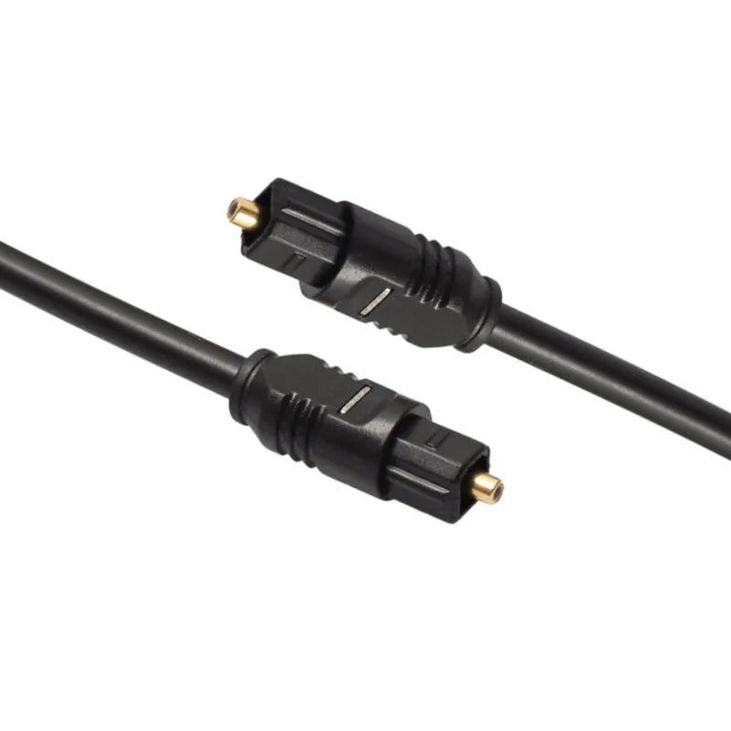 Black Toslink digital optical audio cable with square 4mm connectors, 2 metres long