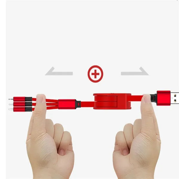 3 in 1 telescopic charging cable extended with titanium alloy connectors and TPE cable