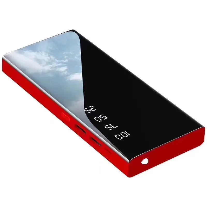20000mAh portable power bank with LCD display and dual USB ports in black, red or white