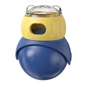 Owl-shaped plastic tumbler cat puzzle toy in Morandi yellow and blue colours for self-service feeding