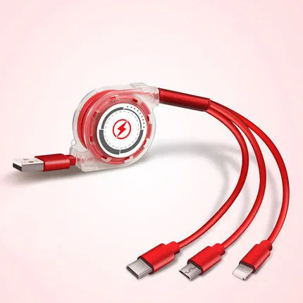 3 in 1 telescopic charging cable extended with titanium alloy connectors and TPE cable