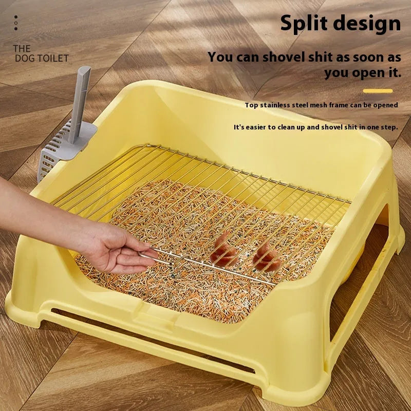 Large stainless steel mesh dog restroom toilet with PP tray, beige colour, 15mm spacing