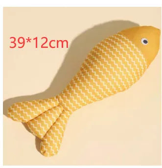 Catnip fish cat toy in blue, red or yellow with large and medium size options