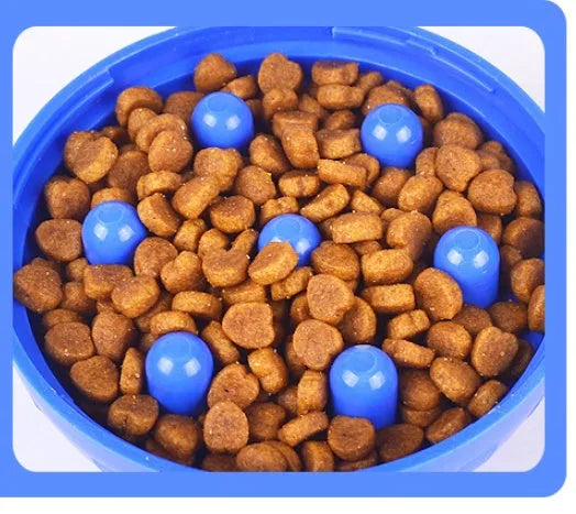 Blue Tumbler Food Leaker dog toy ball with bell, 13.5cm tall, for small and medium dogs