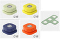 Pet communication button in orange, blue, grey, and yellow with optional 4-grid mat