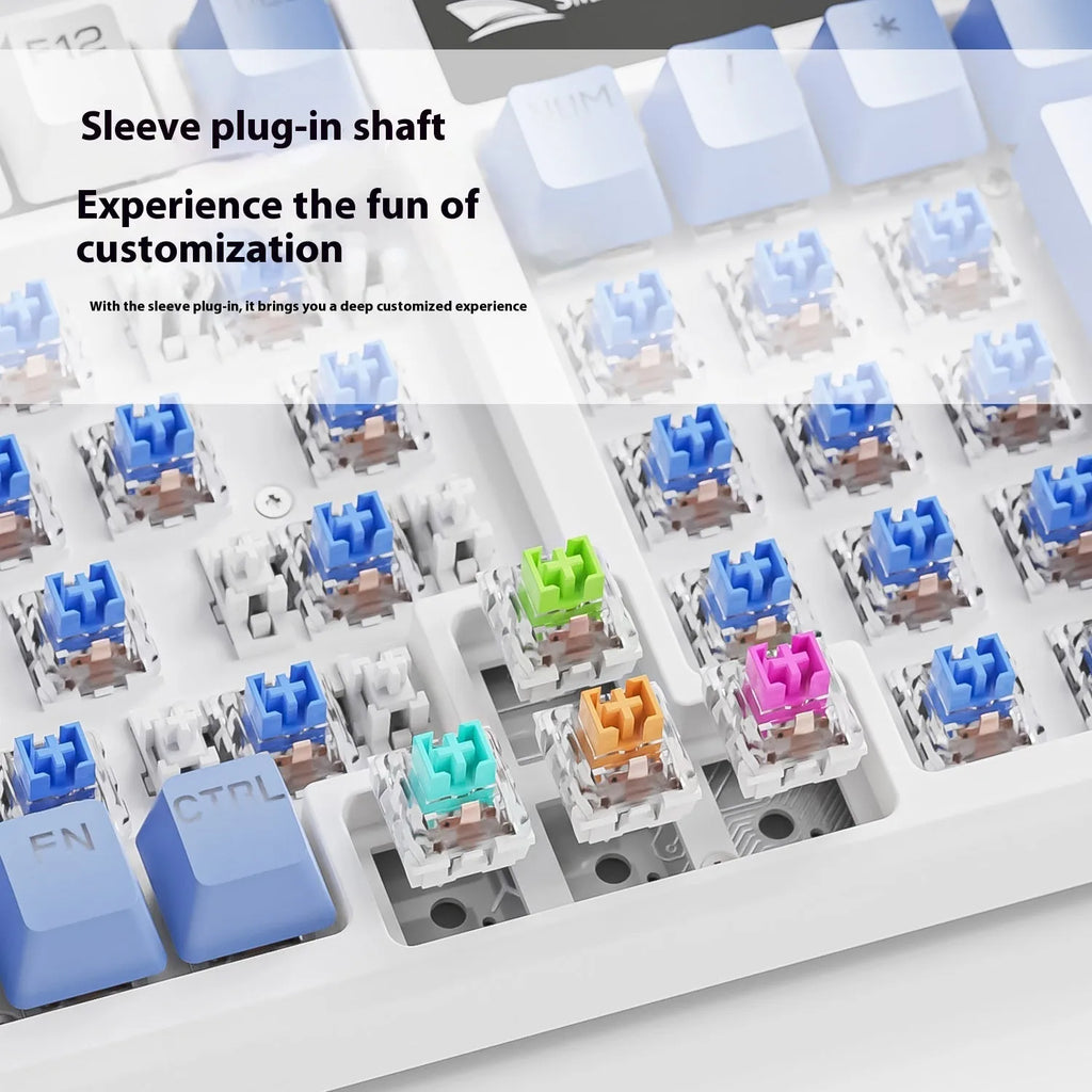 SK15 wired mechanical keyboard with light green switches for laptop connectivity in black, sunset orange, or autumn water blue