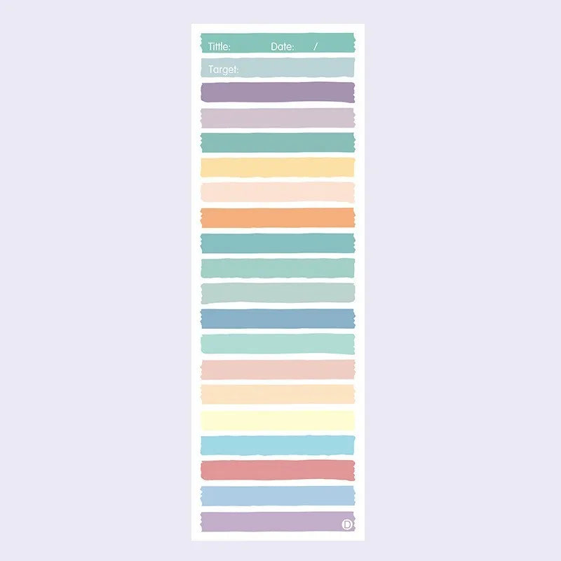 Cartoon colour-striped student notepad in plastic box, A5 size 90x248 mm, blue pink purple yellow designs