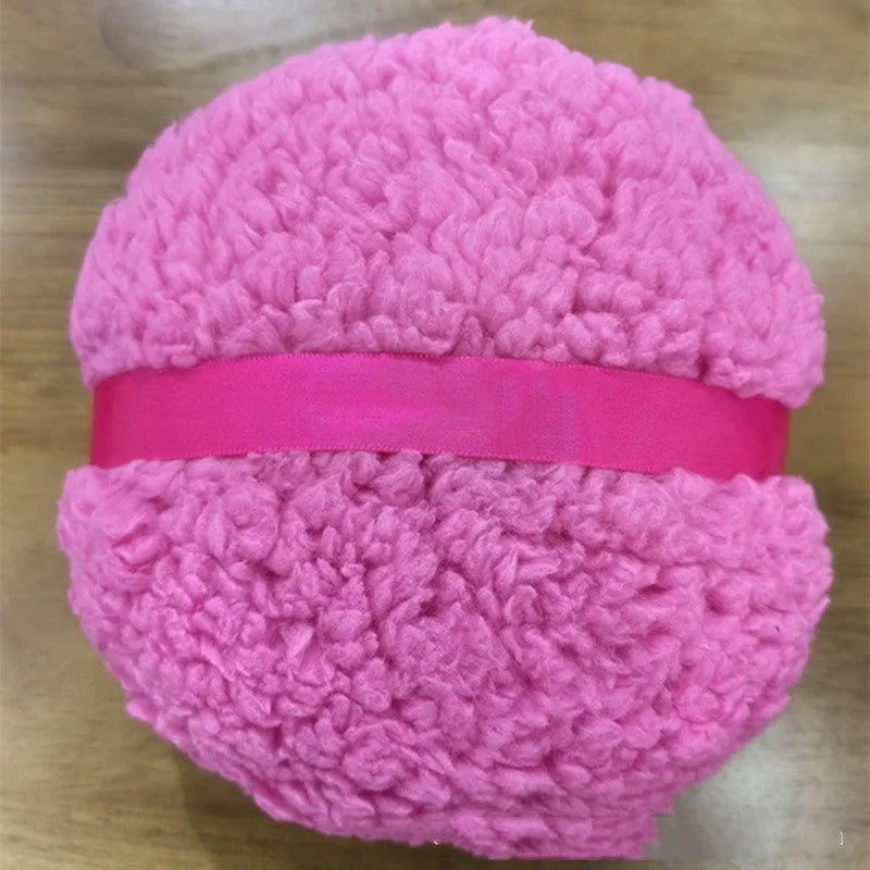 Oversized plush powder puff measuring 150x75mm in pink, skin colour or white