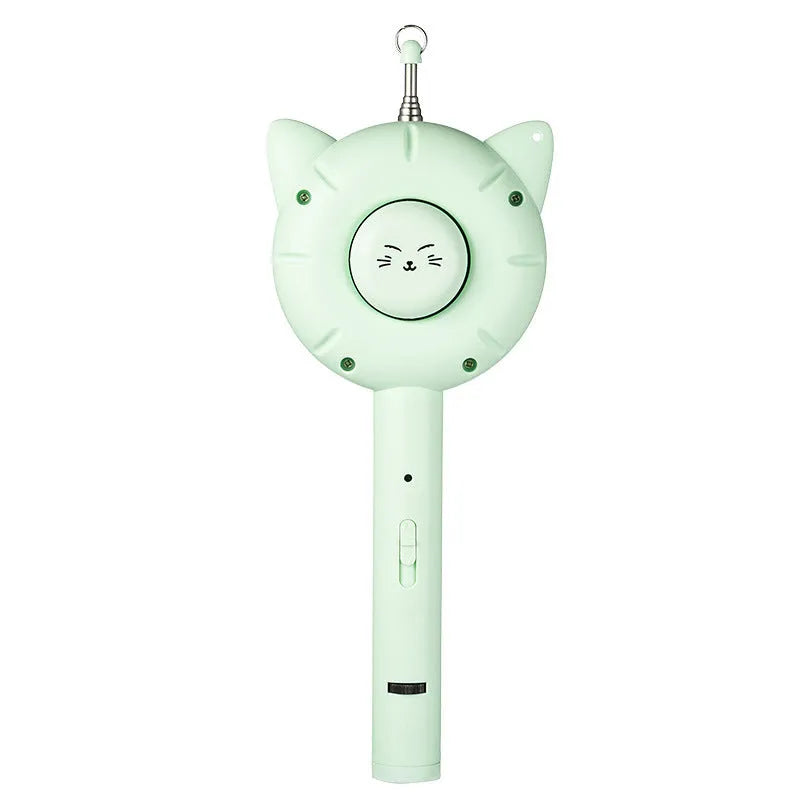 Multifunctional laser cat teaser stick with USB charging in green, white, and yellow colours on a white background