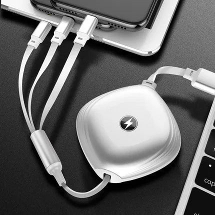 3 in 1 telescopic charging cable extended with titanium alloy connectors and TPE cable