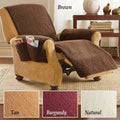 Polyester sofa cushion slipcover in a lamb wool colour on a sofa, showing elasticated corner.