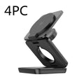 Black foldable magnetic wireless charging phone holder showing its compact size.
