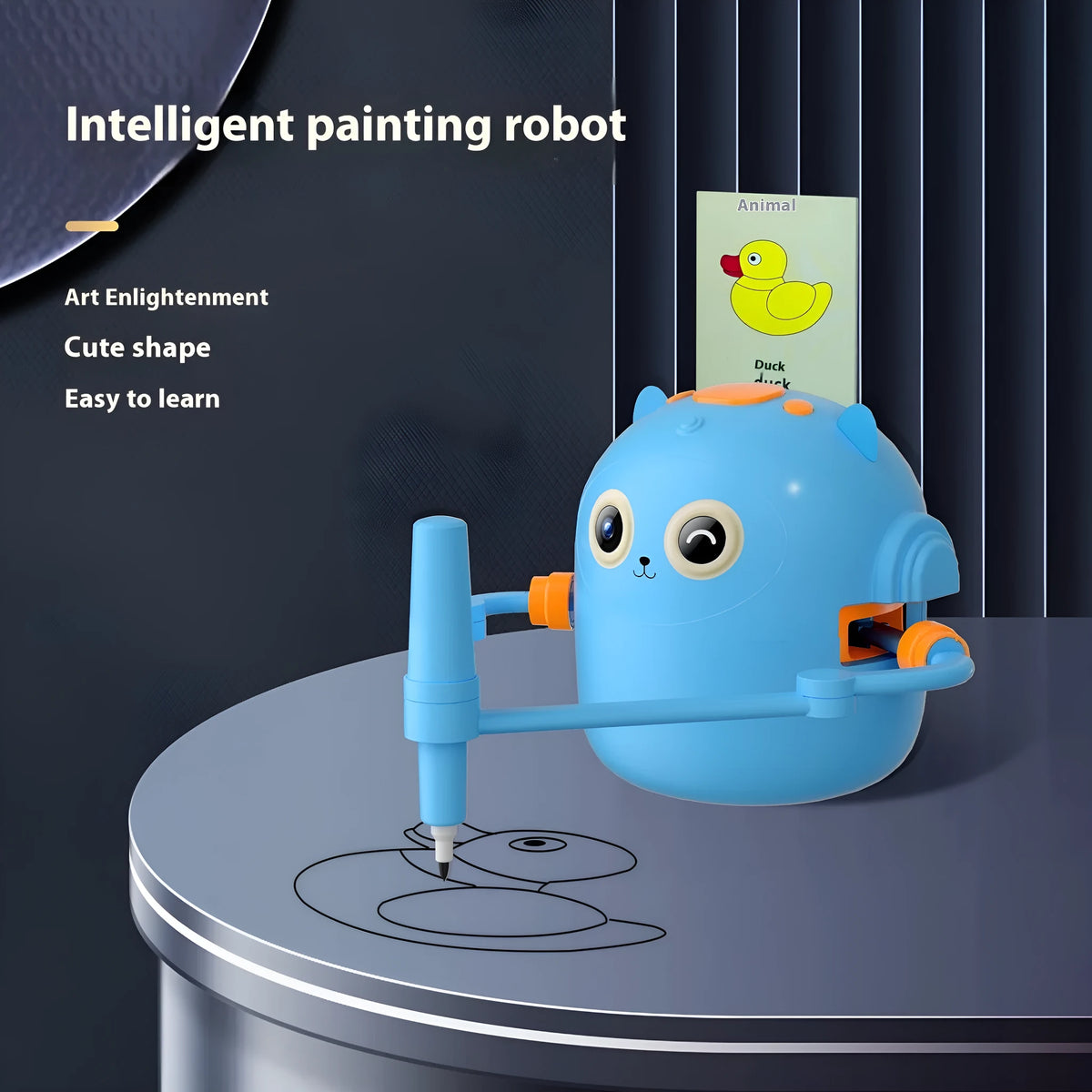 Early education automatic painting robot in Lake Blue with drawing cards and coloured pens