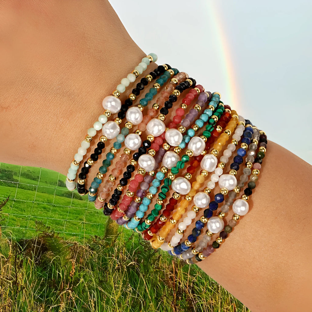 Personalised natural stone bracelet with geometric ellipse shape in light luxury unisex design