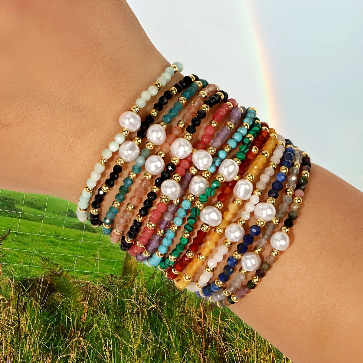 Personalised natural stone bracelet with geometric ellipse shape in light luxury unisex design