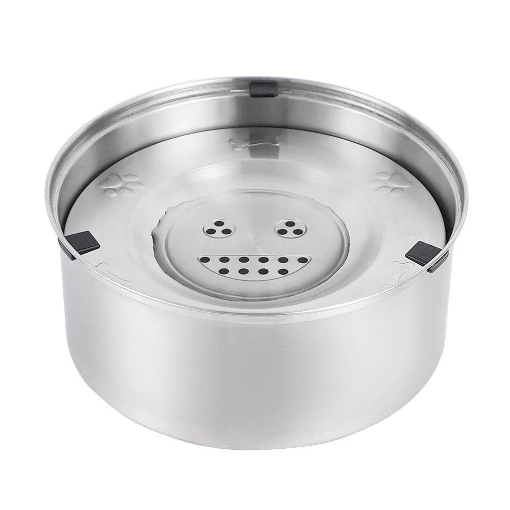 Silver stainless steel pet drinking water bowl, large capacity up to 5.6 litres, for dogs and cats