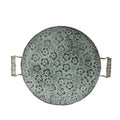 Round wrought iron storage tray in European style, shown in two available sizes for home organisation.
