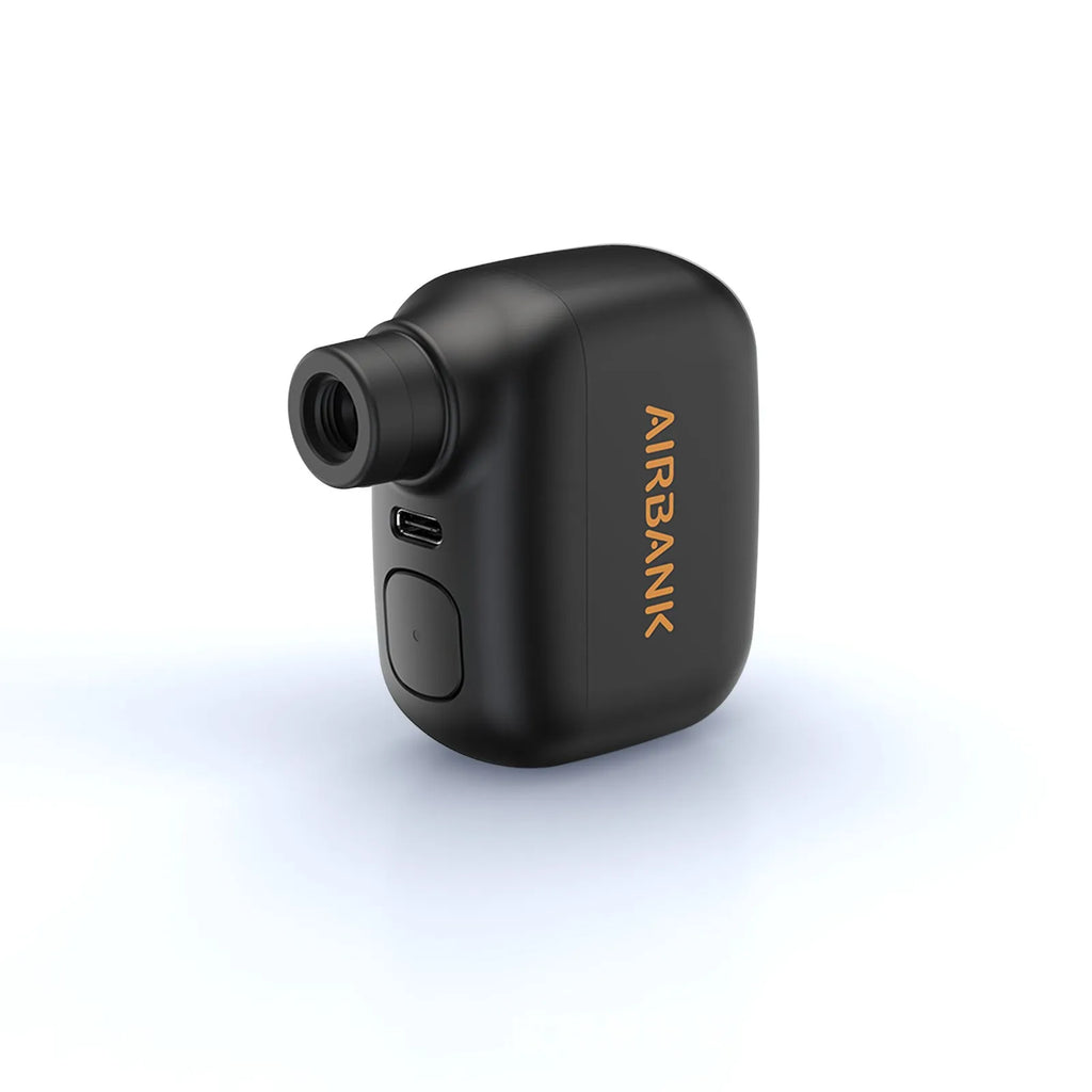 Black AS100 electric bicycle tyre inflator with USB cable and waterproof bag