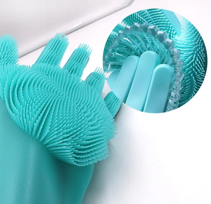 Silicone heat-resistant cleaning gloves with sponge texture for scrubbing dishes