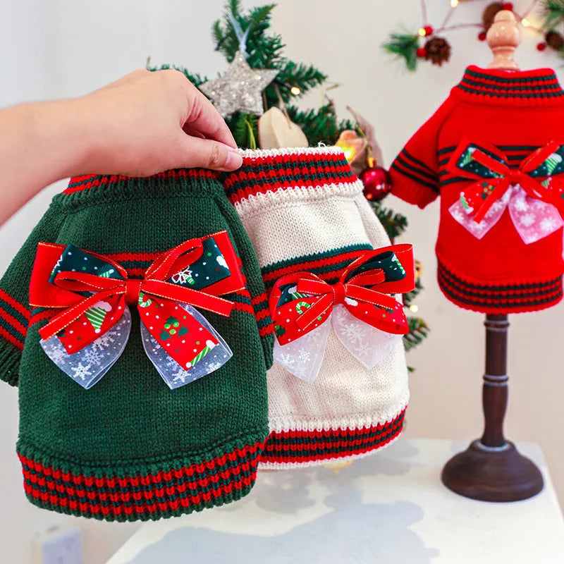 Red Christmas jumper for small dog with festive holiday design and lightweight polyester construction