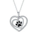 Women's copper dog paw heart pendant necklace on cross chain, electroplated finish.