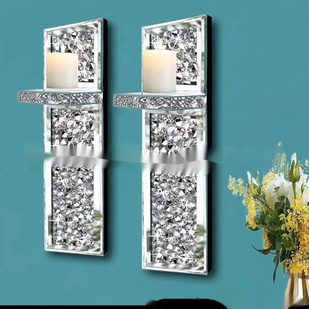 Silver mirror crystal candle holders for wall mounting in modern living room decor