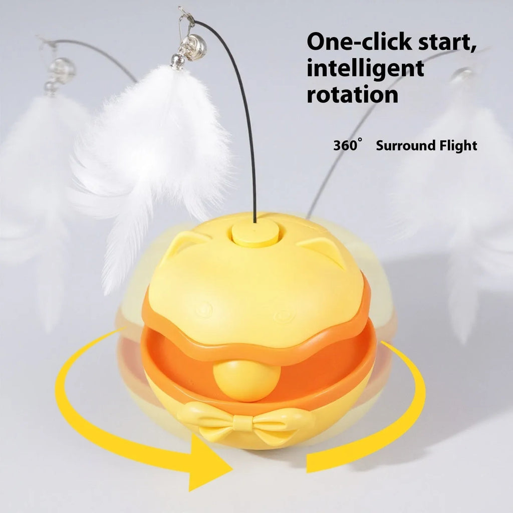 Electric tumbling cat teaser toy in lemon yellow colour with motion sensor activation