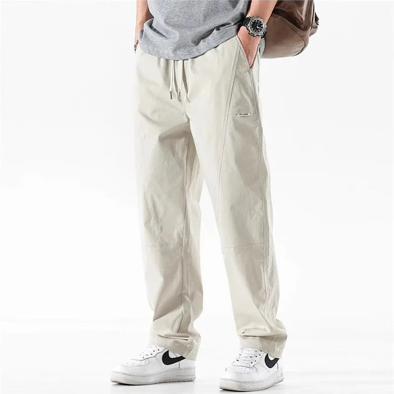 Cotton wide-leg casual trousers in black and milky white with an antibacterial finish.