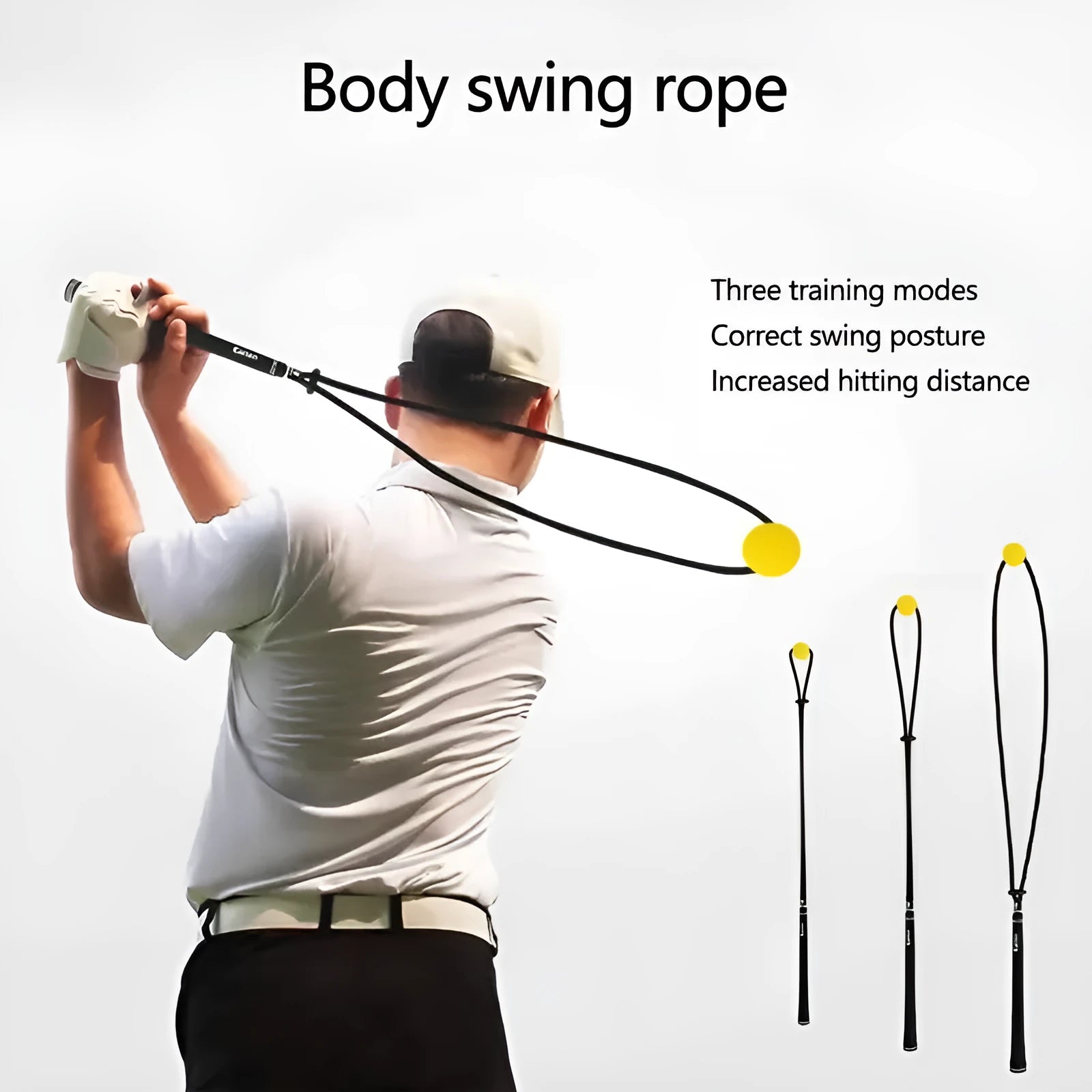 Black golf swing training rope with silicone elastic string for physical correction practice
