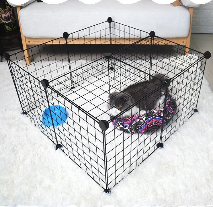 Set of 6 black metal pet fence panels for indoor and outdoor pet containment