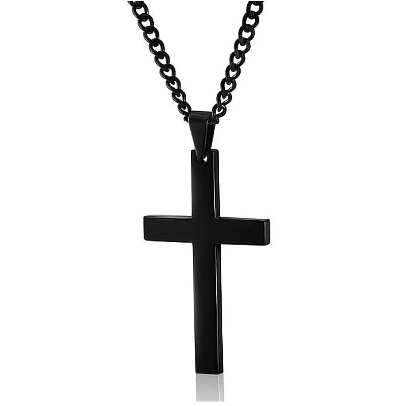 Classic cross pendant necklace for men stainless steel 5x3cm pendant 60cm chain black gold silver