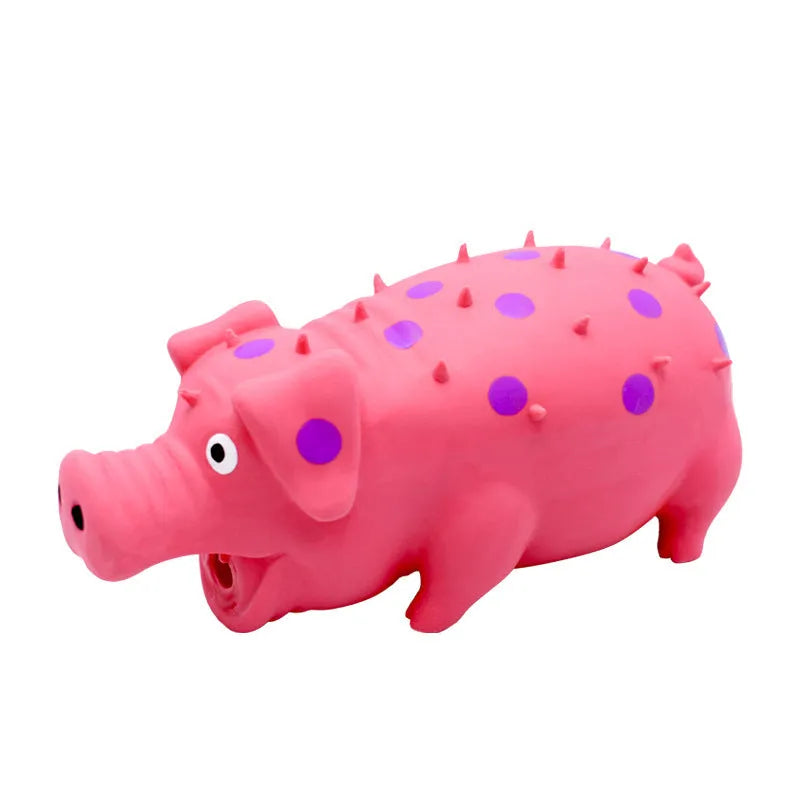 Pig-shaped latex dog chew toy with squeaker in assorted colours