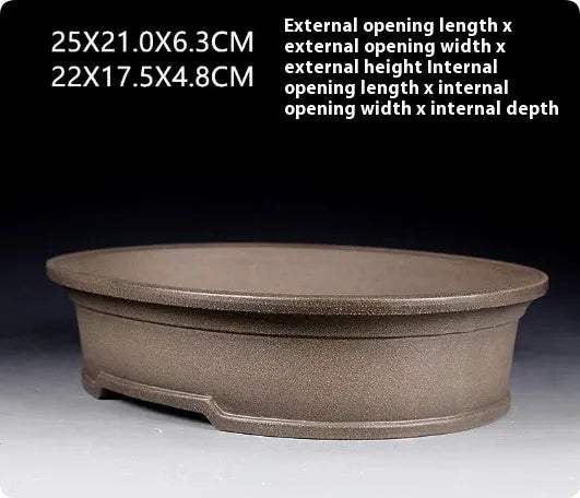 Handmade antique oval purple sand ceramic bonsai pot for succulents.