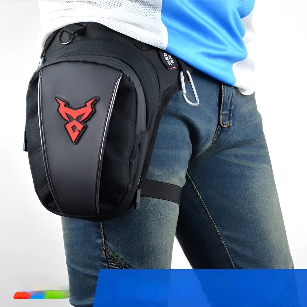 0105MC motorcycle leg bag in 1200D Oxford cloth, shown in blue, with dimensions 29cm by 29cm.