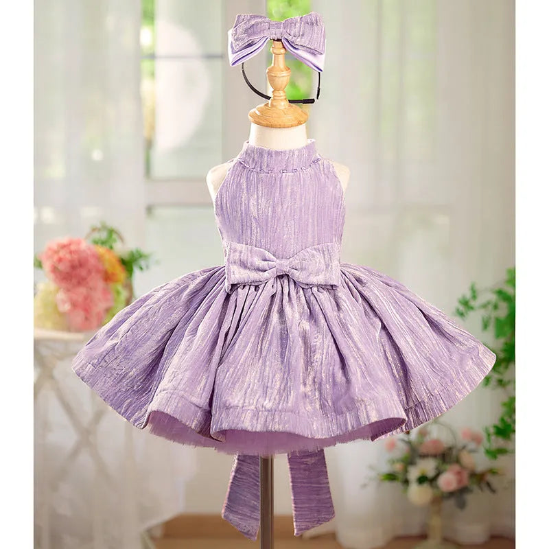 Girls' dream purple velvet princess dress with full skirt, polyester fabric, available in sizes 80cm to 160cm