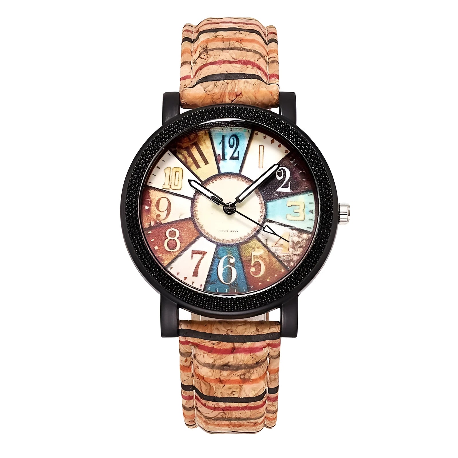 Women's vintage leather quartz watch with round 37mm dial and stainless steel buckle