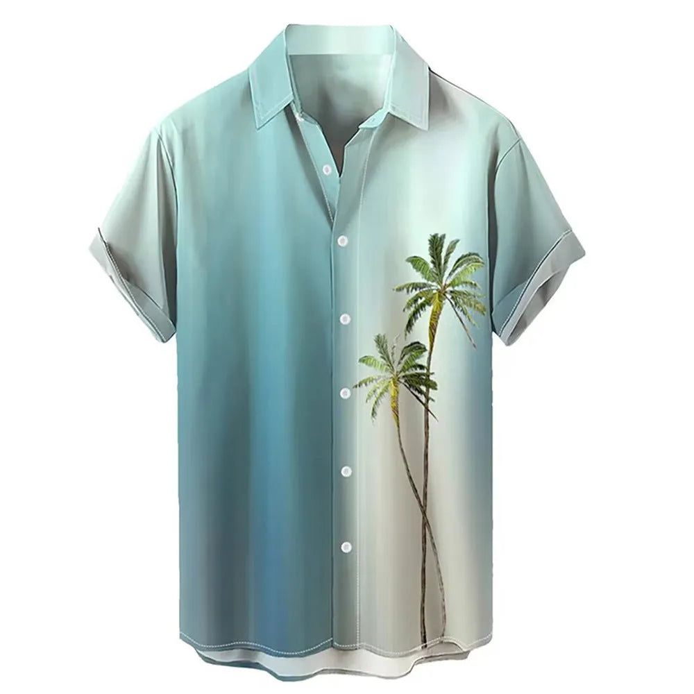 Men's short sleeve Hawaiian shirt with 3D printed pattern in regular fit cardigan style