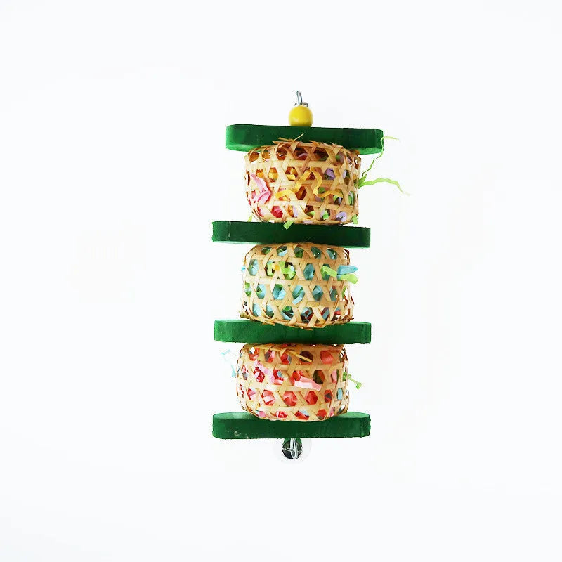 Parrot toy made of wood rattan paper silk woven gnawing skewers 10x25cm natural colour for cage hanging