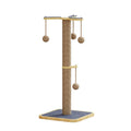 Simple cat climbing frame with windmill design and hanging ball toy on carpet leather surface