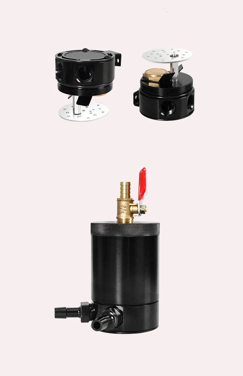 Aluminium automotive machine oil pot with two-hole design in black or silver finish