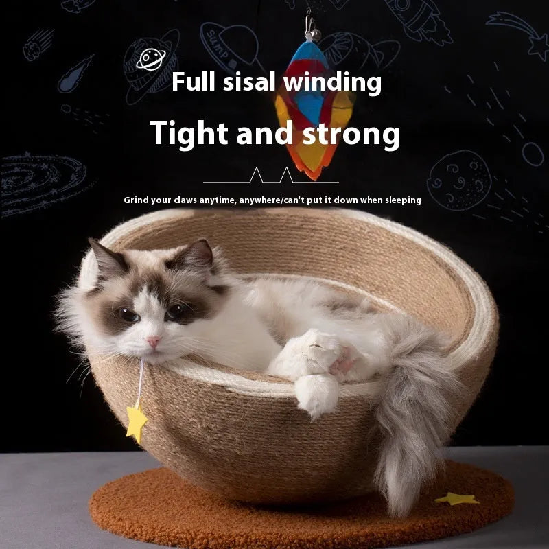 Large cat scratching post integrated with flannel cushion nest in starlight pattern