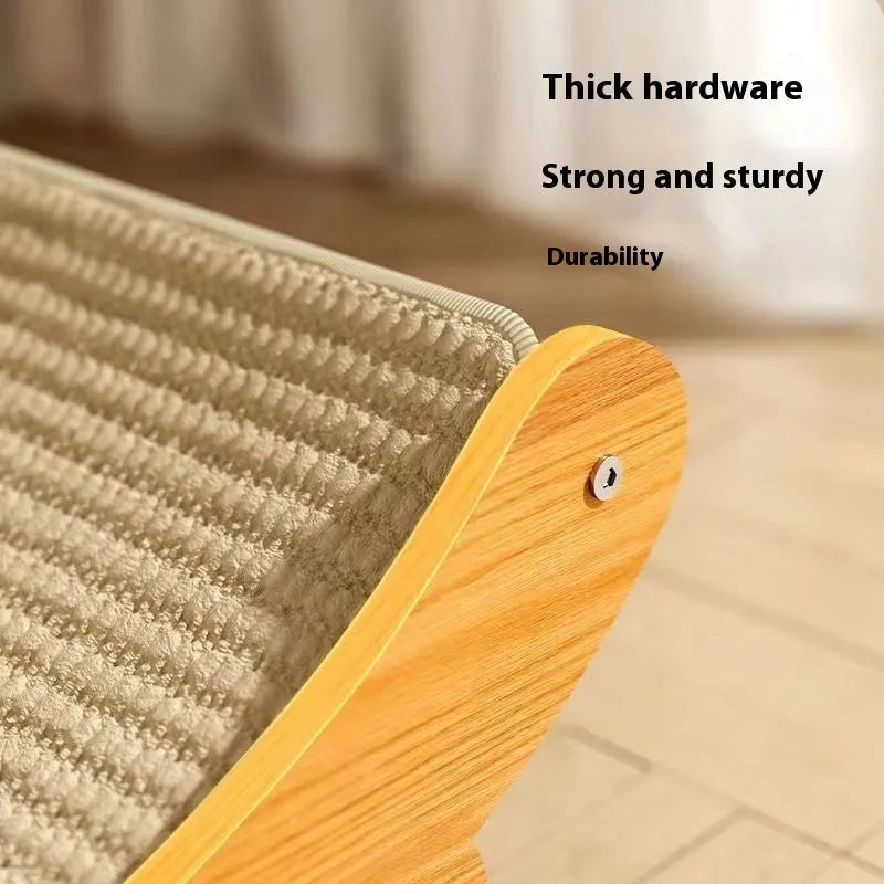 A large and a small sisal blanket cat scratch board with a neutral pastoral design.